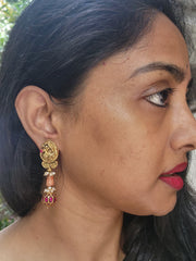 Nakash earrings with coral & kundan ruby bead drop-Earrings-PL-House of Taamara