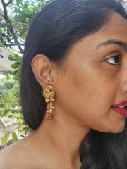 Nakash earrings with coral & kundan ruby bead drop-Earrings-PL-House of Taamara