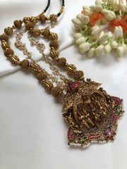 Nakash pendant with double chain beads & pearls chain-Silver Neckpiece-PL-House of Taamara