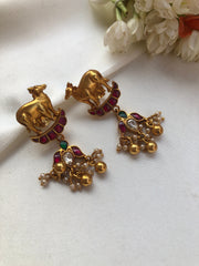 Nandi earrings with gundu beads & pearls bunch-Earrings-PL-House of Taamara