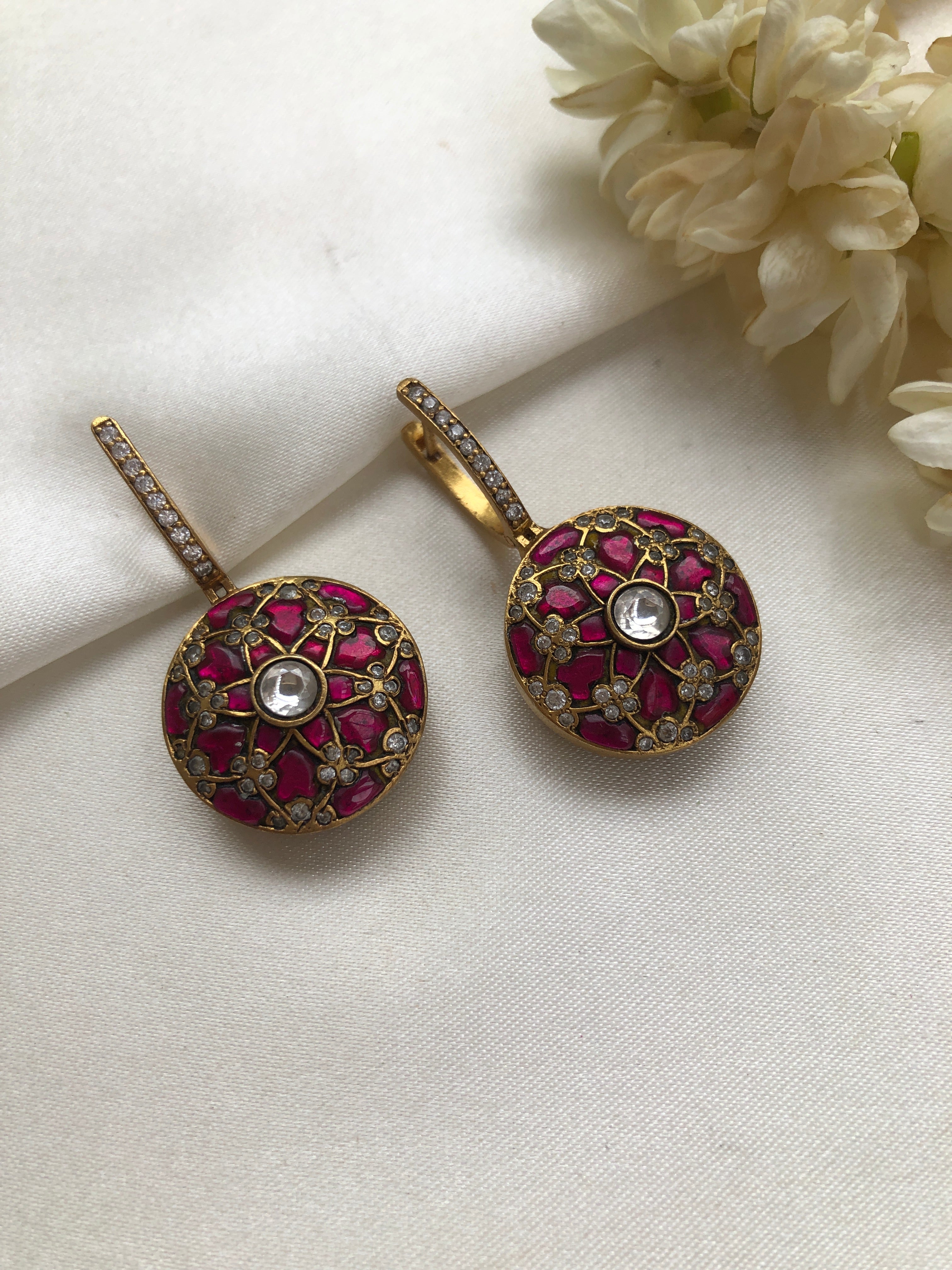 Navaratan & ruby kundan reversible earrings-Earrings-PL-House of Taamara