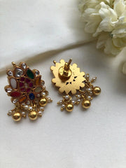 Navaratan studs with pearls bunch-Earrings-PL-House of Taamara