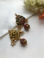 Navaratna earrings with ruby kundan bead-Earrings-PL-House of Taamara