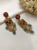 Navratan and ruby with pearls bunch & green beads-Earrings-PL-House of Taamara