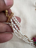 Navratan choker with rice pearls mala-Silver Neckpiece-PL-House of Taamara