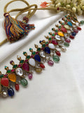 Navratan necklace choker with earrings, set-Silver Neckpiece-PL-House of Taamara