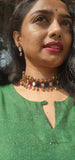Navratan necklace choker with earrings, set-Silver Neckpiece-PL-House of Taamara