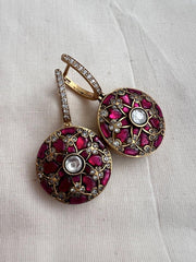 Navratan & ruby kundan reversible earrings-Earrings-PL-House of Taamara