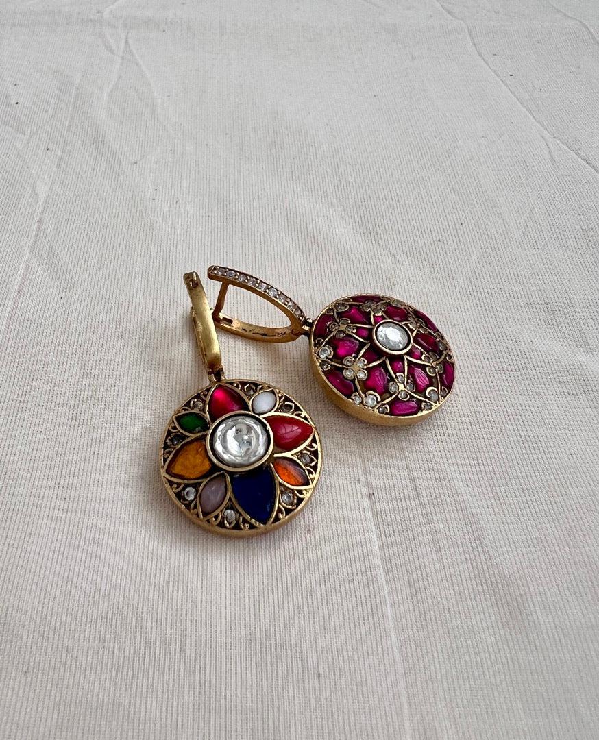 Navratan & ruby kundan reversible earrings-Earrings-PL-House of Taamara