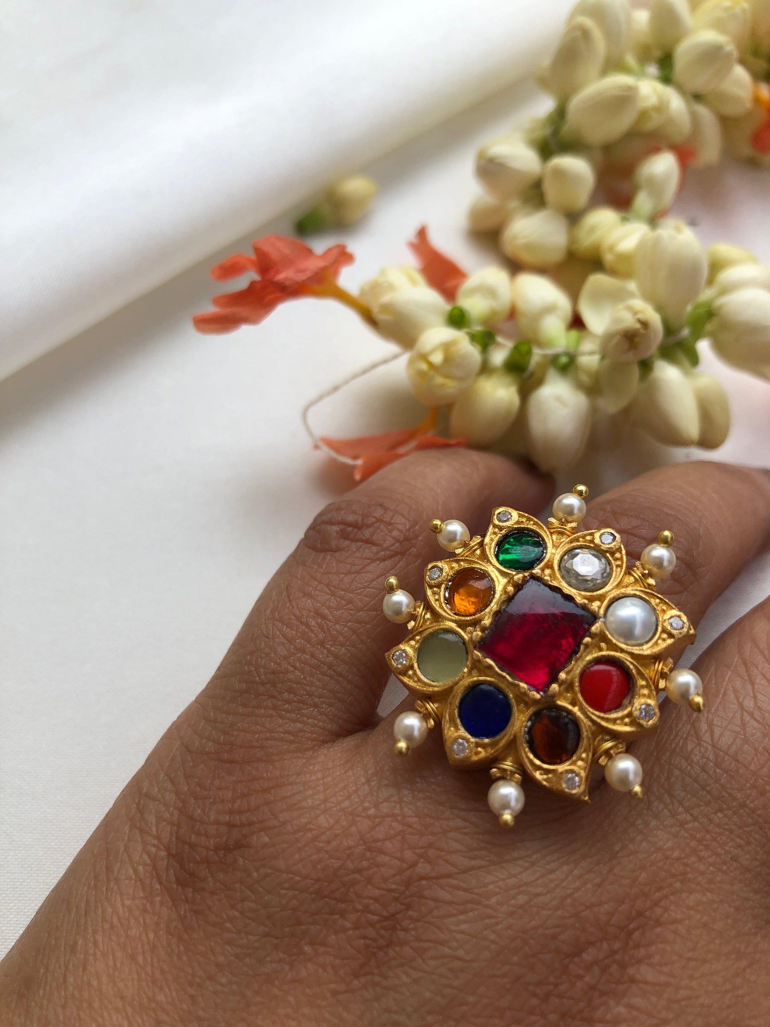 Gold Navaratna Ring with Precious & Semi-Precious Stones - Michael Backman  Ltd