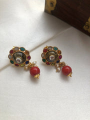 Navrathan with onyx & coral drop-Earrings-PL-House of Taamara