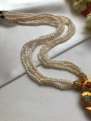 Navratna pendant with 4 line pearls necklace-Silver Neckpiece-PL-House of Taamara