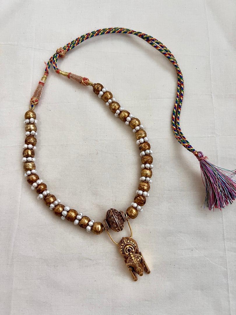 Old antique tali style pendant with pearls and gold beads chain-Silver Neckpiece-CI-House of Taamara