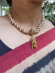Old antique tali style pendant with pearls and gold beads chain-Silver Neckpiece-CI-House of Taamara