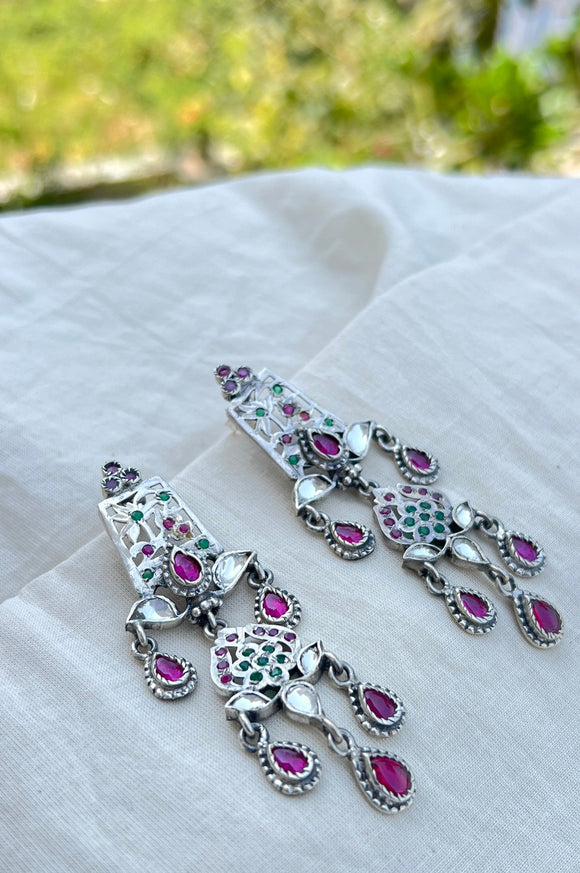 Old silver design with tourmalines and crystals-Silver earrings-EZ-House of Taamara