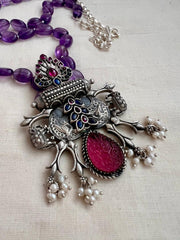 One of a kind kemp pendant with amethyst beads chain-Silver Neckpiece-CI-House of Taamara