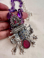 One of a kind kemp pendant with amethyst beads chain-Silver Neckpiece-CI-House of Taamara