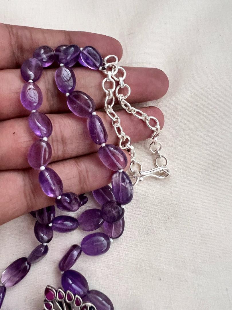 One of a kind kemp pendant with amethyst beads chain-Silver Neckpiece-CI-House of Taamara