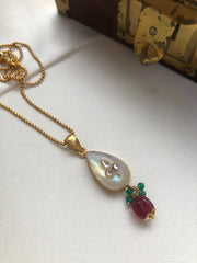 Onyx with kundan inlay work with gold polish chain-Silver Neckpiece-PL-House of Taamara