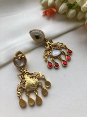Opal earrings with kundan inlay work and ruby hangings-Earrings-PL-House of Taamara