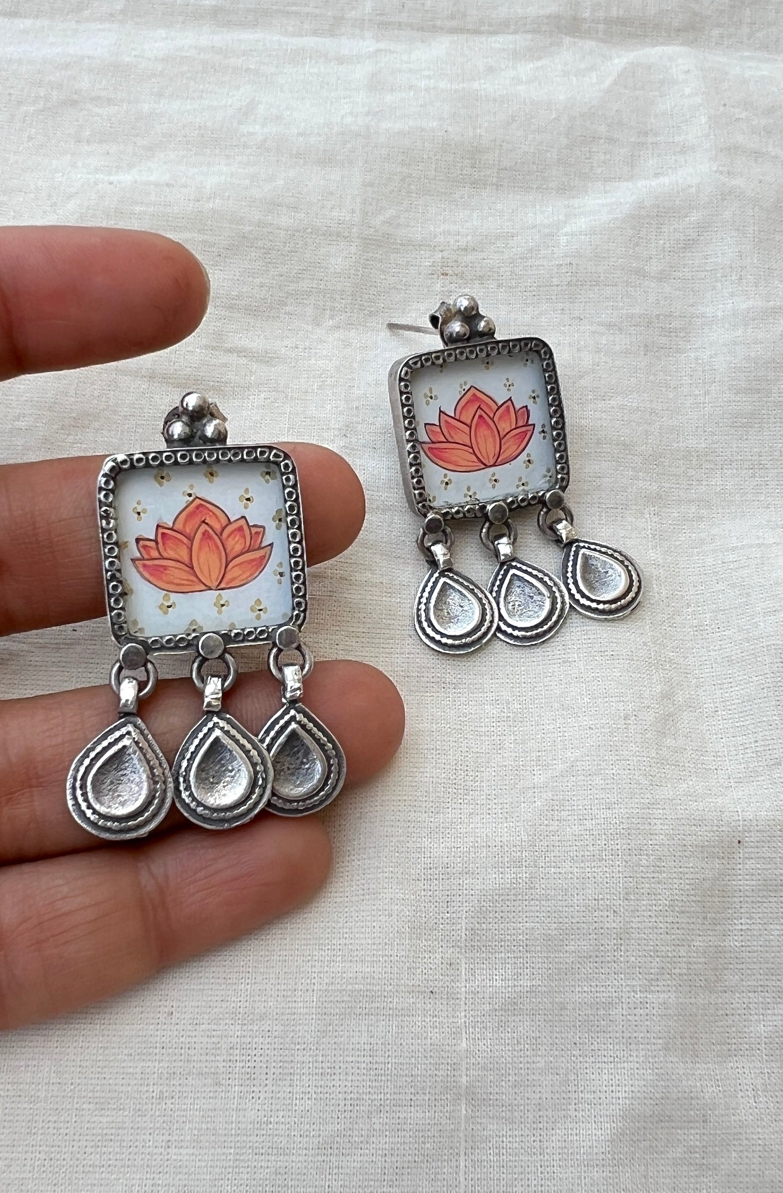 Orange lotus earring-Silver earrings-EZ-House of Taamara