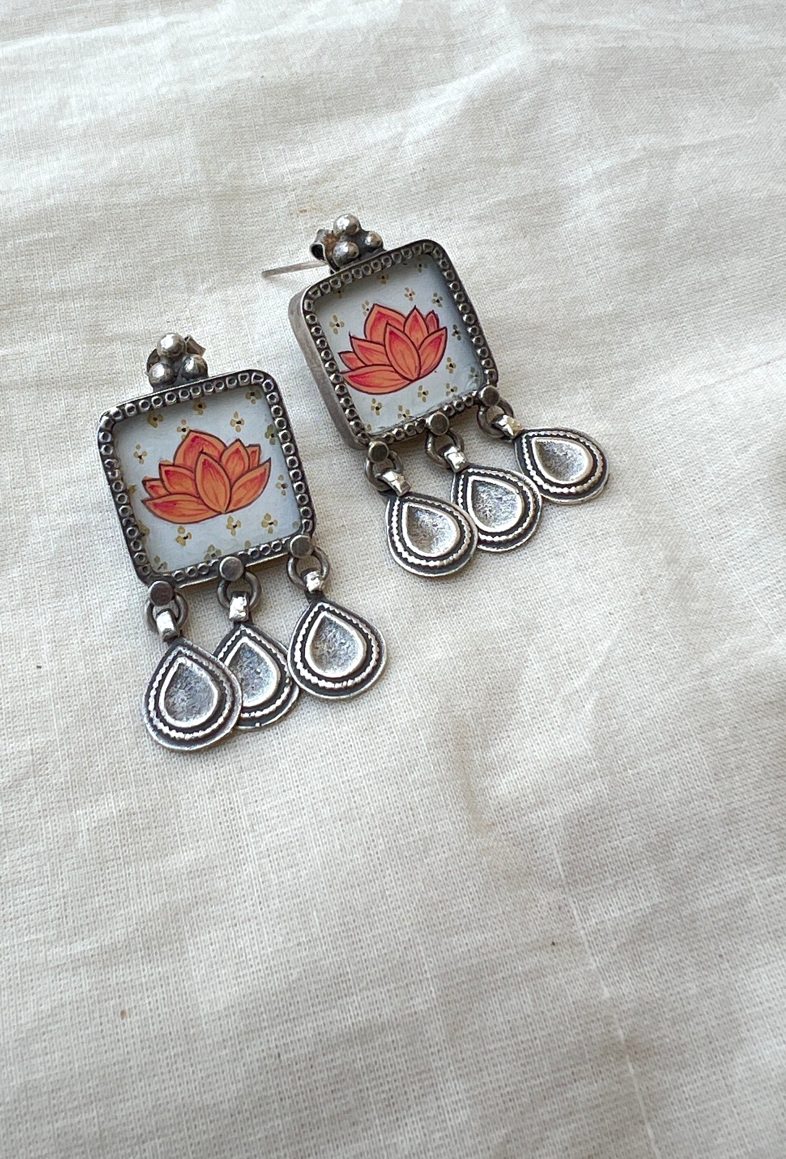 Orange lotus earring-Silver earrings-EZ-House of Taamara
