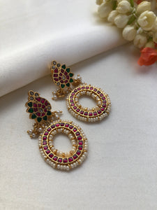 Oval drop kundan style earrings-Earrings-PL-House of Taamara