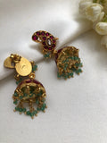 Paisley jhumkas with green beads-Earrings-PL-House of Taamara