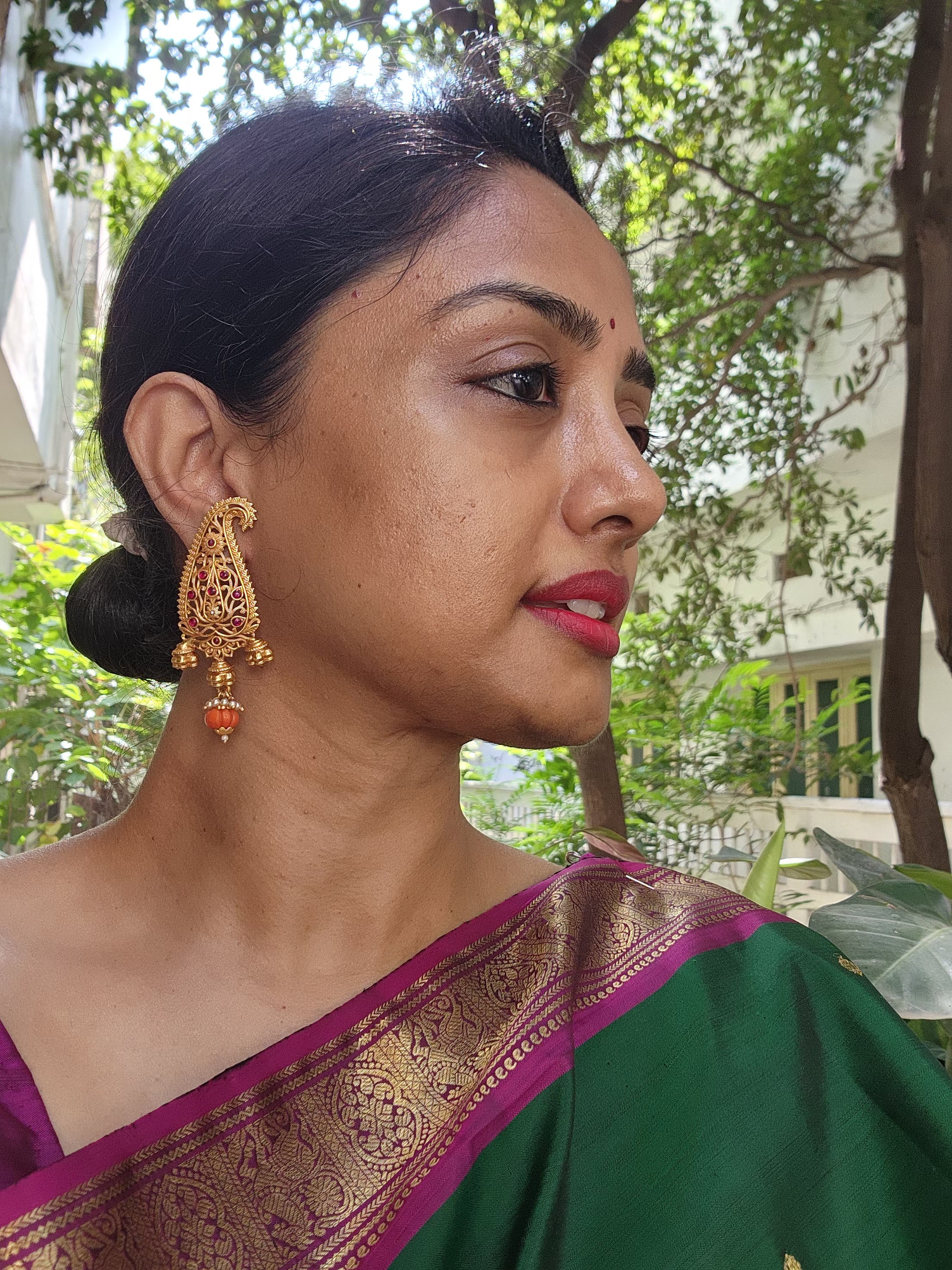 Paisley style statement earrings with coral drops-Earrings-PL-House of Taamara