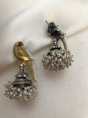 Peacock Dual Tone Earrings With Pearls Bunch (Made to Order)-Earrings-PL-House of Taamara