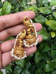 Peacock Gold Polish Earrings With Pearls Bunch (Made to Order)-Earrings-PL-House of Taamara