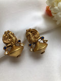 Peacock earrings with blue stones & antique bead-Earrings-PL-House of Taamara