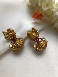 Peacock earrings with ruby stones & antique bead-Earrings-PL-House of Taamara