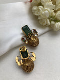 Peacock kundan style earrings with green stone & carved bead-Earrings-PL-House of Taamara