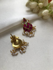 Pear kundan earrings with pearls-Earrings-PL-House of Taamara