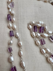 Pearl & amethyst chain with pink and blue kemp Gandaberunda pendant-Silver Neckpiece-CI-House of Taamara