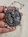 Pearl & amethyst chain with pink and blue kemp Gandaberunda pendant-Silver Neckpiece-CI-House of Taamara