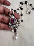 Pearl & beads chain with silver kemp pendant-Silver Neckpiece-CI-House of Taamara