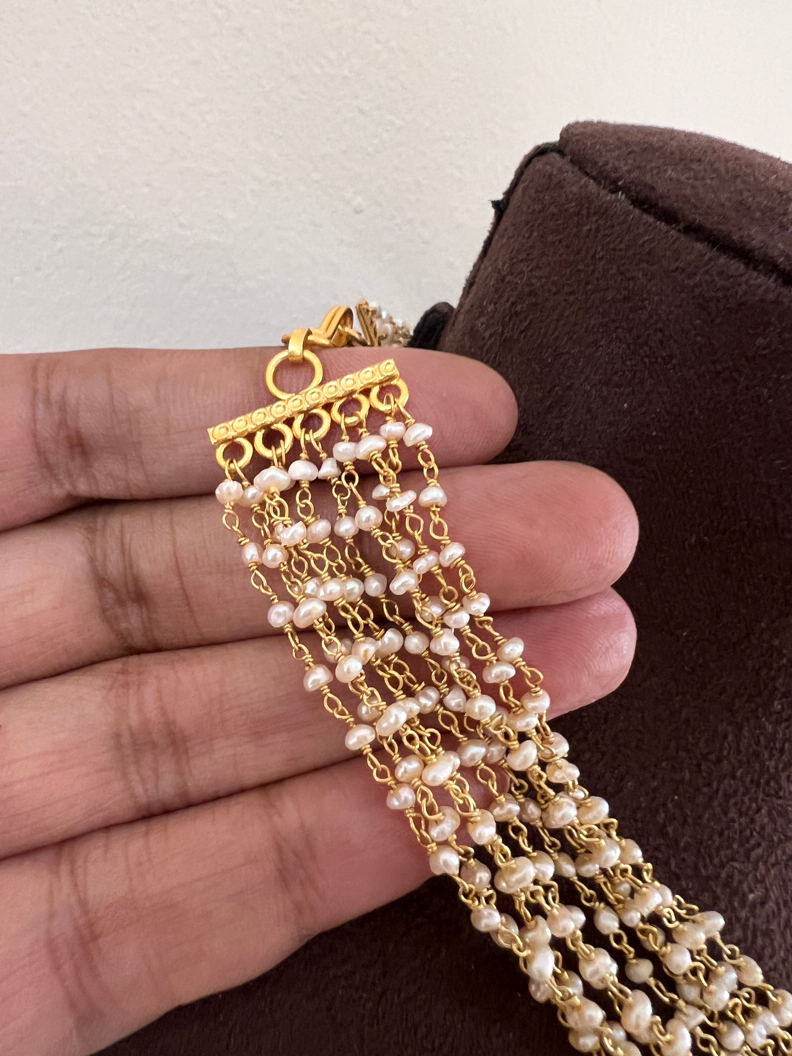 Pearl bunch chain 10 round pearls layered-Silver Neckpiece-CI-House of Taamara