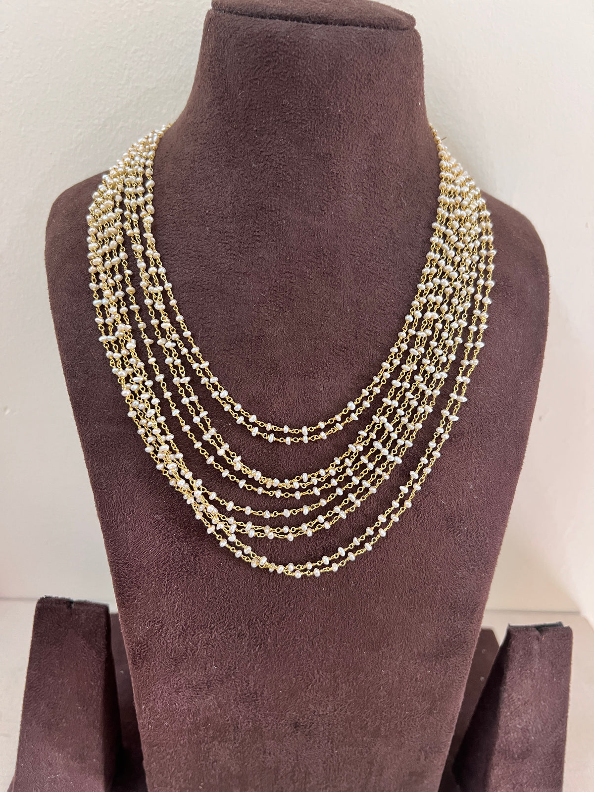 Pearl bunch chain 10 round pearls layered-Silver Neckpiece-CI-House of Taamara