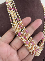 Pearl bunch with ruby Round beads-Silver Neckpiece-CI-House of Taamara