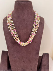 Pearl bunch with ruby Round beads-Silver Neckpiece-CI-House of Taamara