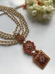 Pearl chain with antique style pendant-Silver Neckpiece-PL-House of Taamara