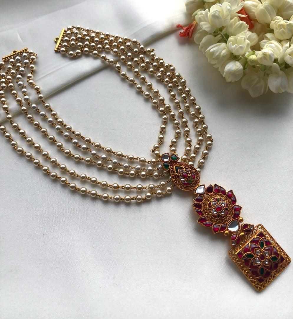 Pearl chain with antique style pendant-Silver Neckpiece-PL-House of Taamara