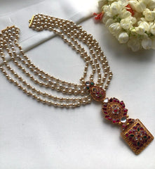 Pearl chain with antique style pendant-Silver Neckpiece-PL-House of Taamara