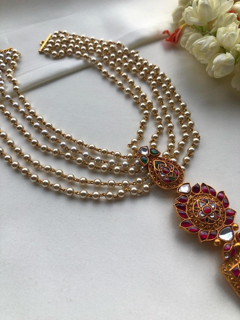 Pearl chain with antique style pendant-Silver Neckpiece-PL-House of Taamara