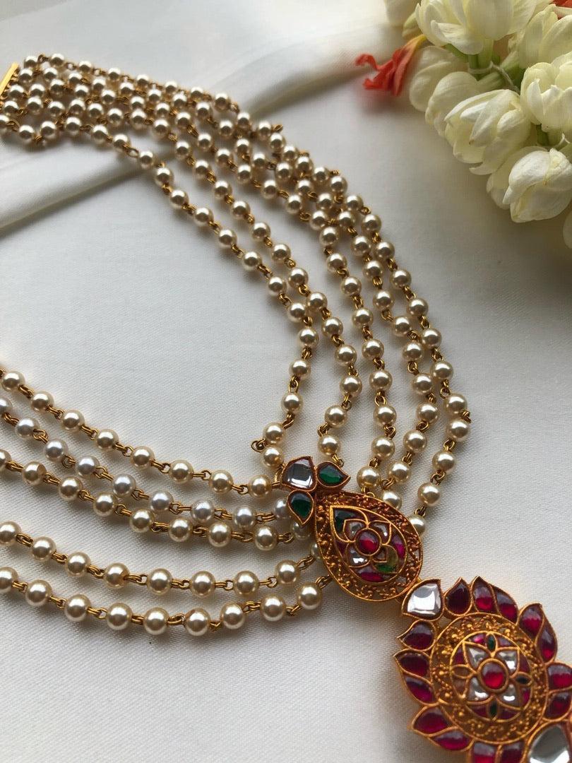 Pearl chain with antique style pendant-Silver Neckpiece-PL-House of Taamara