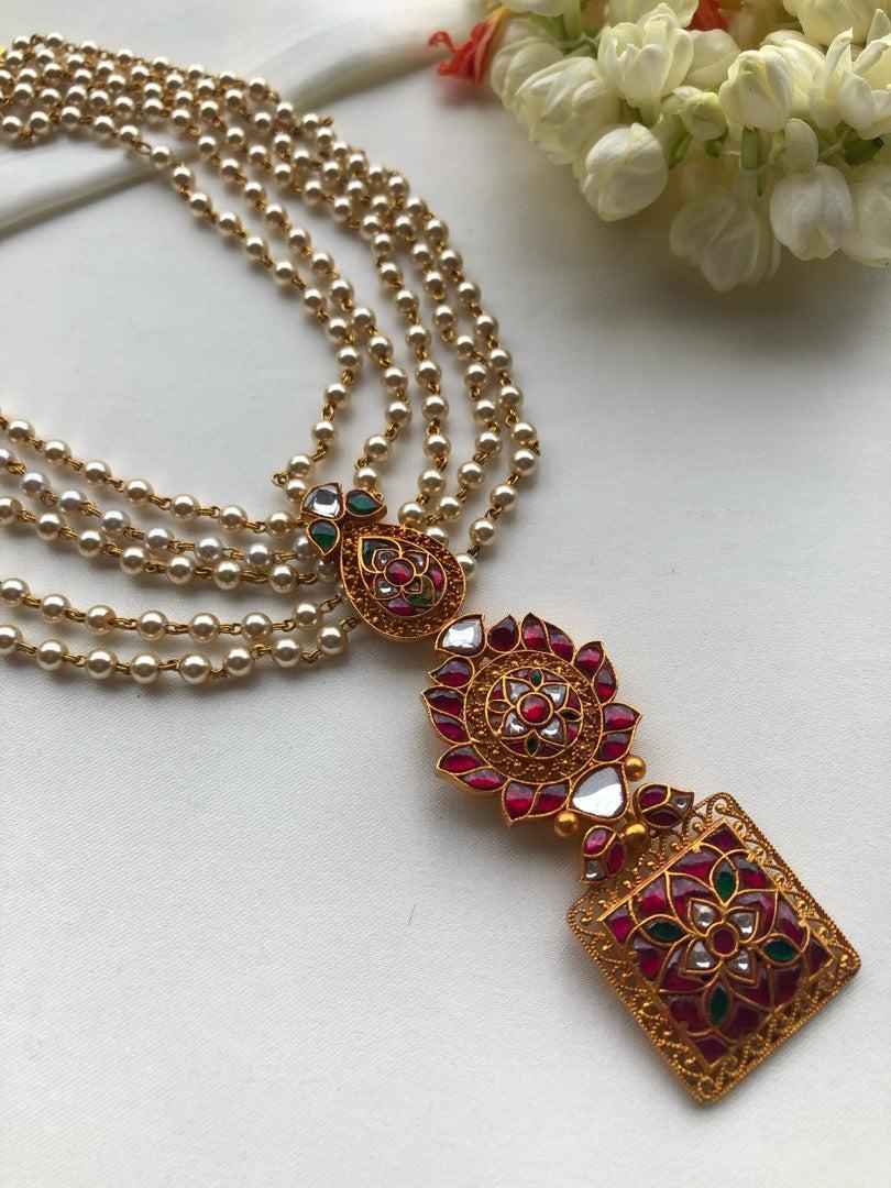 Pearl chain with antique style pendant-Silver Neckpiece-PL-House of Taamara