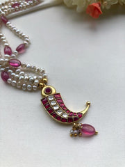Pearl mala with kundan ruby tiger nail-Silver Neckpiece-PL-House of Taamara