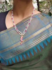 Pearl mala with kundan ruby tiger nail-Silver Neckpiece-PL-House of Taamara